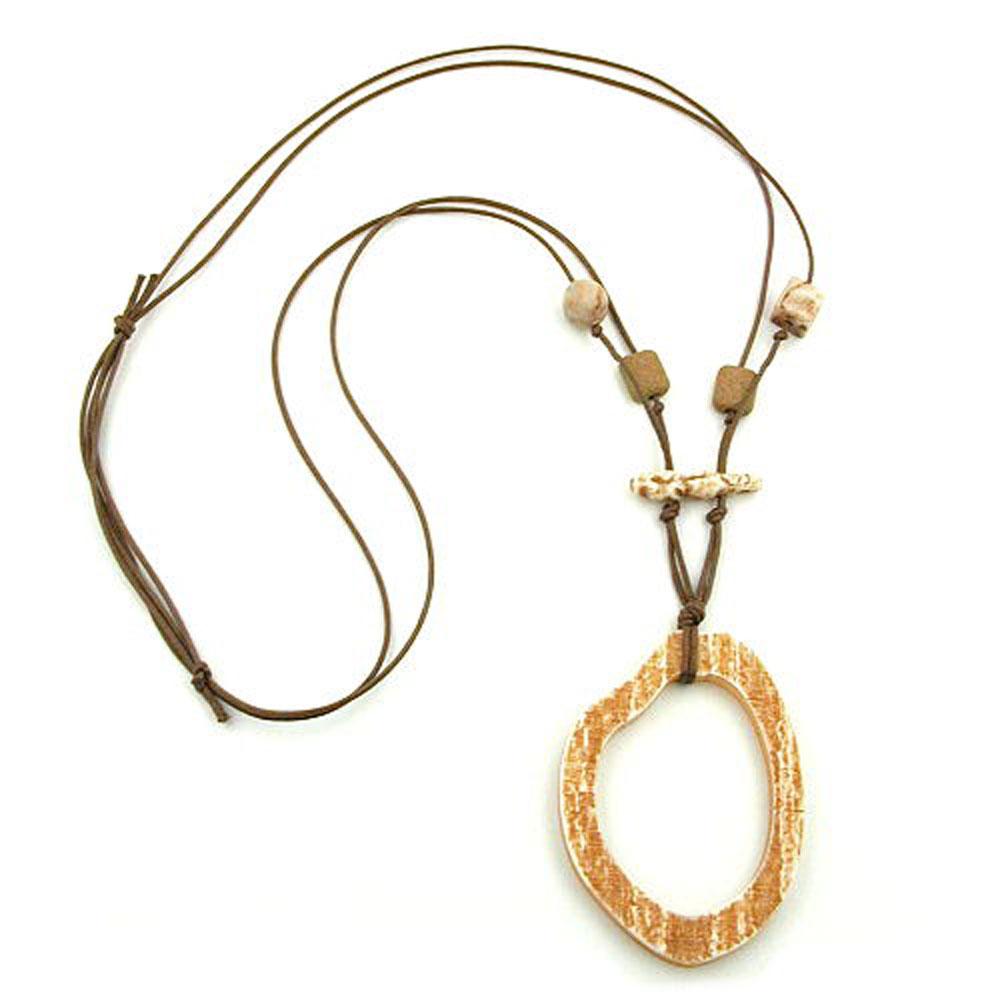 Necklace Brown-beige Large Ring Pendant