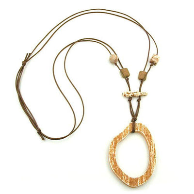 Necklace Brown-beige Large Ring Pendant