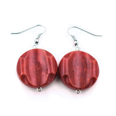 Hook Earrings Marbled Beads Red