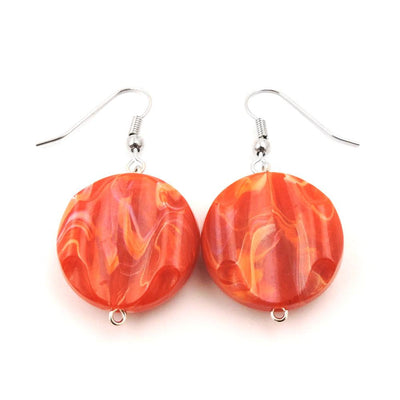 Hook Earrings Marbled Beads Orange Red