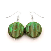 Hook Earrings Marbled Beads Olive Green