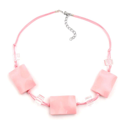 Necklace Wavy Tetragon Pink Cord Pink