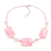 Necklace Wavy Tetragon White-pink