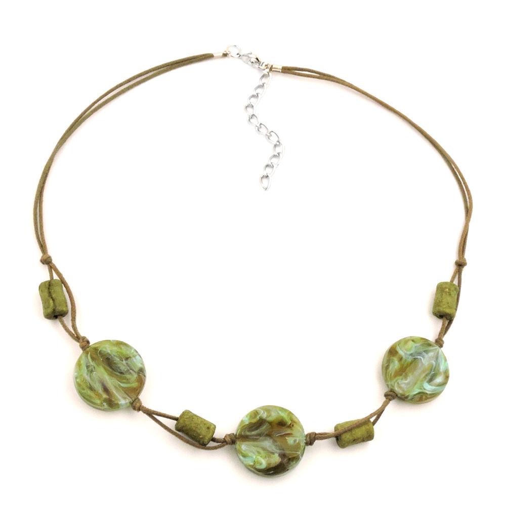 Necklace Beads On Cord Turquoise-olive