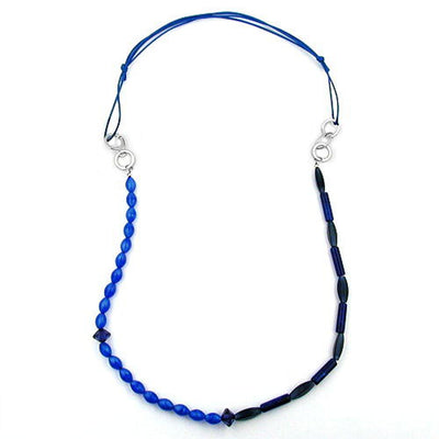 Necklace Blue Beads Chrome- Silver Coloured Rings