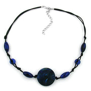 Necklace Blue Marbled Different Shaped Beads