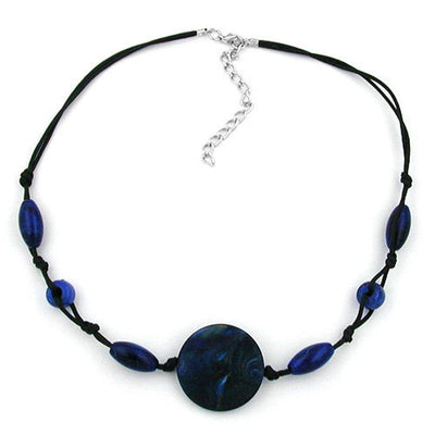 Necklace Blue Marbled Different Shaped Beads