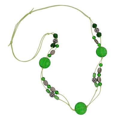 Necklace Green And Antique Silver Beads