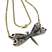 Necklace Dragonfly Purple-grey-red Gold Coloured