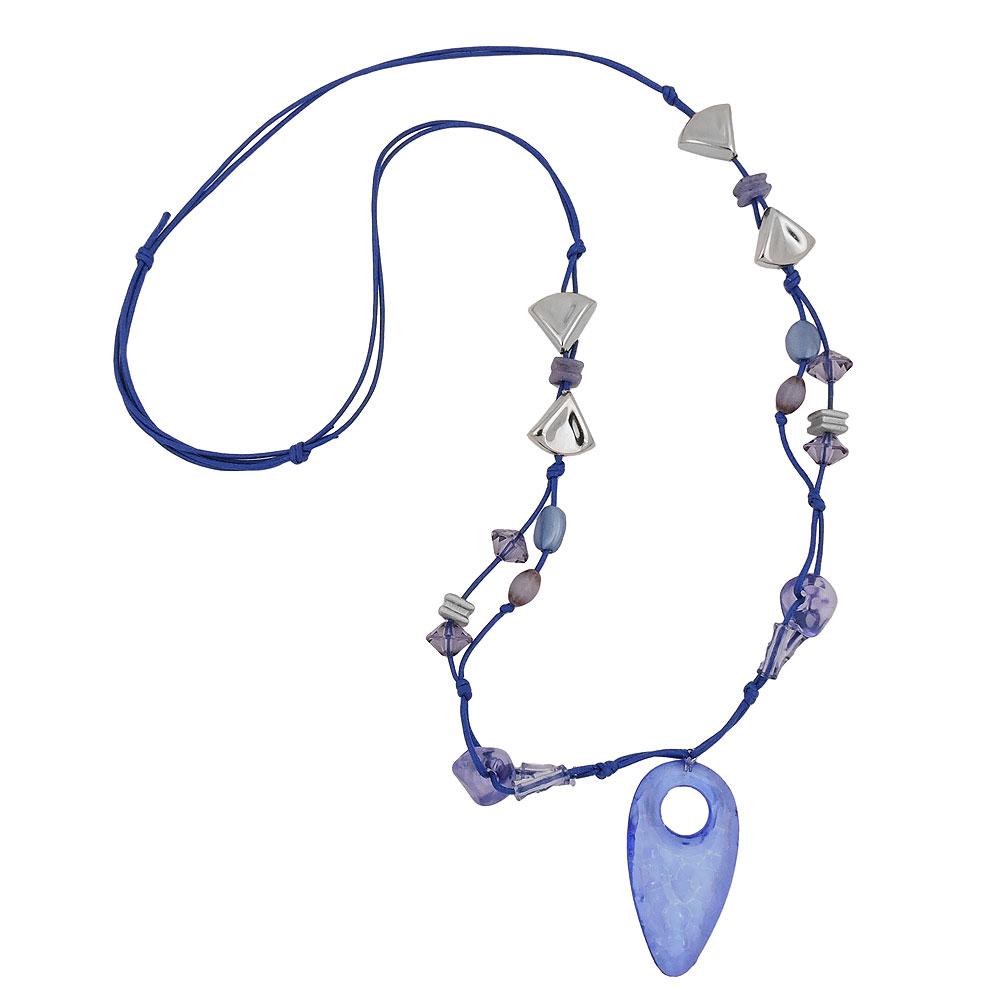 Necklace Blue And Crome-finished Beads