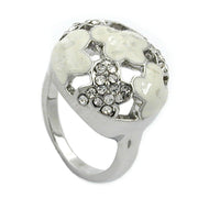 Ring White Enamel & Glass Crystals Rhodium Plated