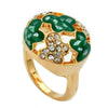 Ring Green Enamel & Glass Crystals Gold Plated