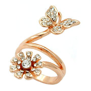 Ring Butterfly & Flower Glass Crystals Redgold Plated