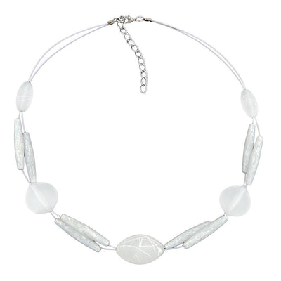 Necklace White Frosted Beads On White-coated Flexible Wire