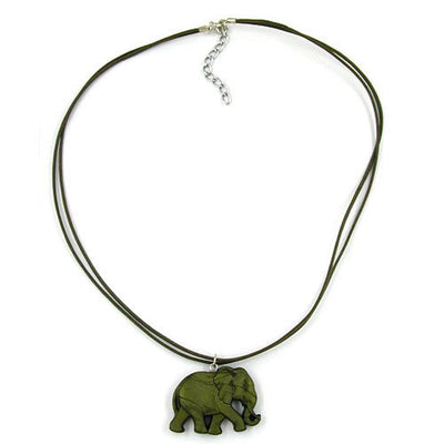 Necklace Elephant Green- Olive Coloured