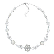 Necklacewhite Frosted And Pearly White Beads On Coated Flexible Wire