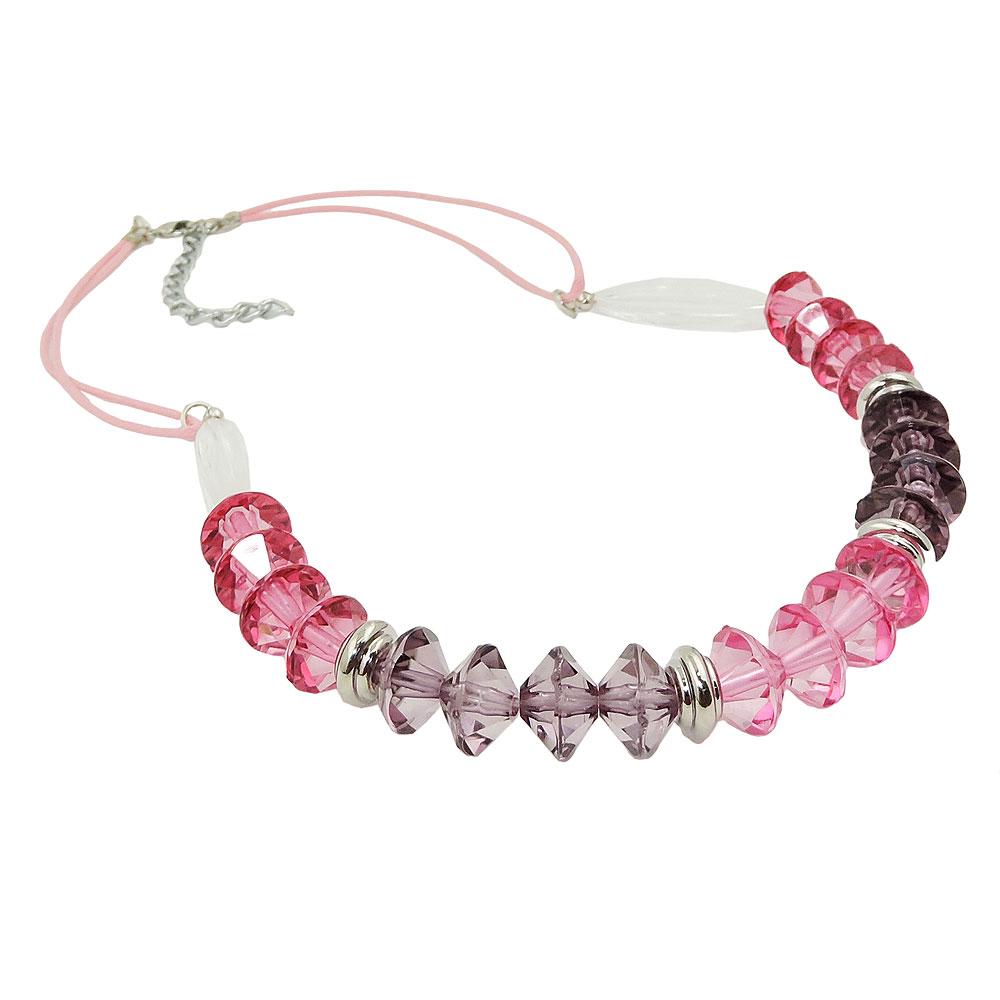 Necklace Faceted Beads Pink Silver Coloured Beads