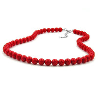 Necklace, Beads 8mm, Red Shiny, 40cm