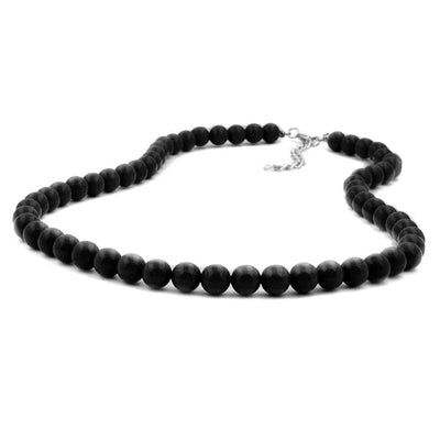 Necklace, Beads 8mm, Black, Silver, 40cm