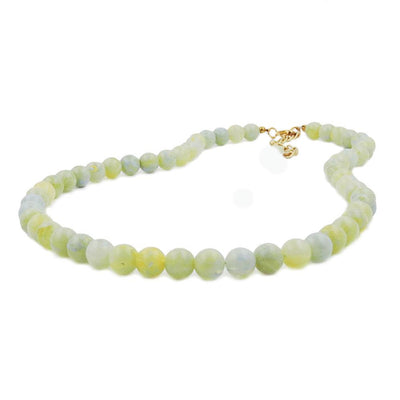 Necklace, Beads 8mm, Green-white, 40cm