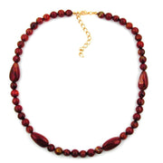 Necklace Olive Shaped Red Marbled Beads