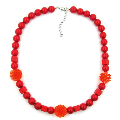 Necklace Red Cubic Round And Spiral Beads