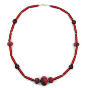 Necklace Red Marbled Red Metallic Beads