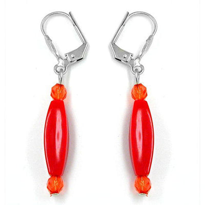 Leverback Earrings Olive Beads Red Glossy