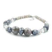 Necklace Silvergrey Grey-blue Marbled Beads