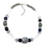 Necklace Silver-grey- Black- Transparent Beads