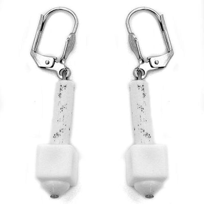 Leverback Earrings White Matte With Pattern