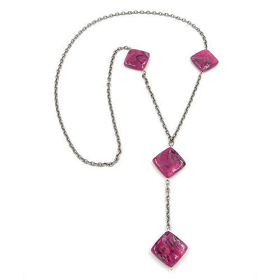 Necklace 4 Beads Pink-marbeled 95cm