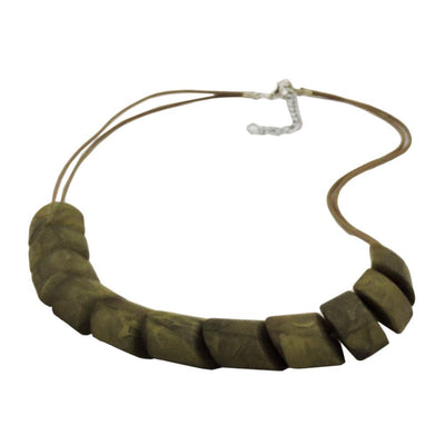 Necklace Slanted Beads Olive Marbled Cord Olive