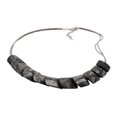 Necklace Slanted Bead Grey Marbled