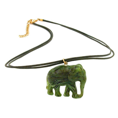 Necklace Elephant Green- Olive