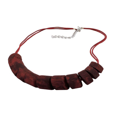 Necklace Slanted Beads Red Marbled