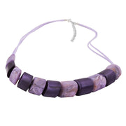 Necklace Slanted Beads Lilac-mixed Cord Light Lilac