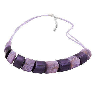 Necklace Slanted Beads Lilac-mixed Cord Light Lilac