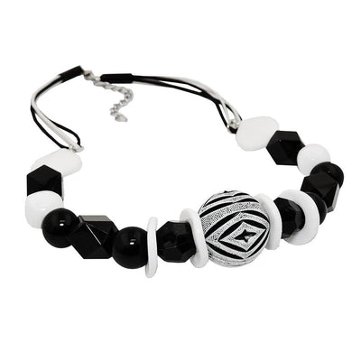Necklace Varios Beads Black And White Black And White Cord