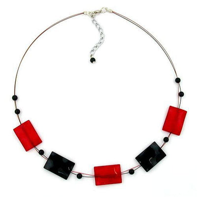 Necklace Black-red Beads Shiny 45cm