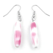 Hook Earrings Glass Bead White Pink