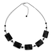 Necklace Wavy Rectangle Beads Shiny Black 45cm