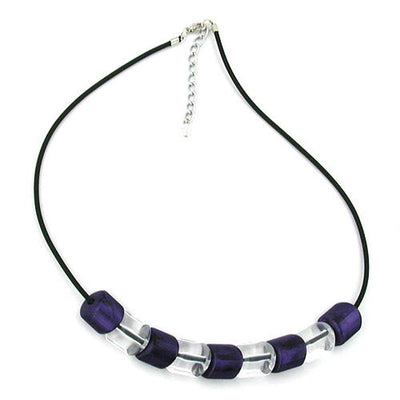 Necklace Slanted Bead Lilac-crystal Rubber Band Black