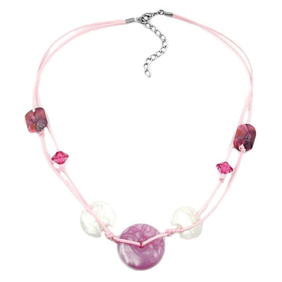 Necklace Pink Disk And Cord 50cm
