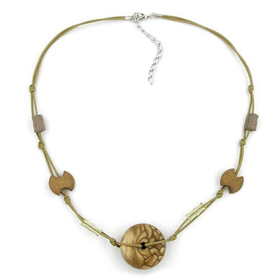 Necklace Olive Disk Stone Beads Silky Sheen