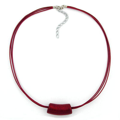 Necklace Tube Bead Red- Metal