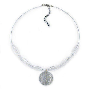 Necklace Disk White Glitter