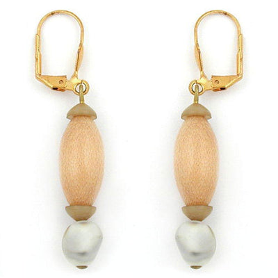 Leverback Earrings Wooden Beads And Square