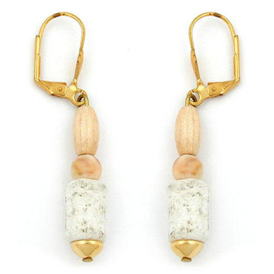 Leverback Earrings Wooden Cream Bead