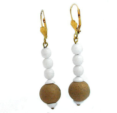 Leverback Earrings White Glass Beads